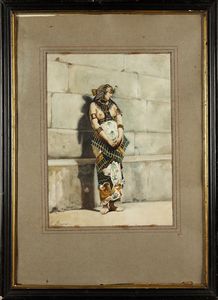 Arte Islamica - C. Roversi (?) Ritratto di donna travestita da Cleopatra  Acquarello su carta