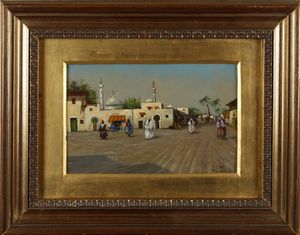 Arte Islamica - Luigi Cagliani (1910-1987) Veduta di Tangeri. Datato 1951 Olio su tavoletta