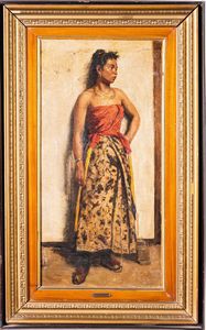 Arte Islamica - Vincenzo Caprile (1856-1936) Ritratto di beduina Olio su tela