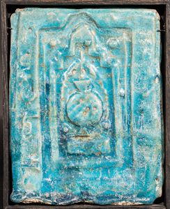 Arte Islamica - Mattonella turchese decorata Mihrab Iran, Kashan, XII - XIII secolo