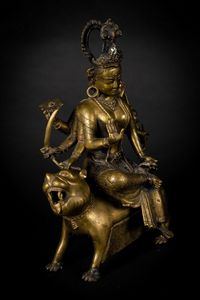 Arte Indiana : Bronzo raffigurante Durga India, XIX secolo  - Asta ASTA 286 - ARTE ISLAMICA E INDIANA include dipinti orientalisti - Associazione Nazionale - Case d'Asta italiane