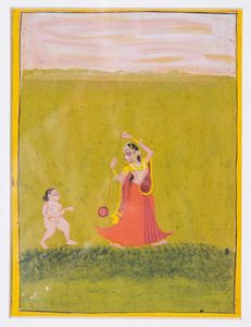 Arte Indiana - Miniatura raffigurante Krishna bambino  India, Rajasthan, tardo XIX-XX secolo