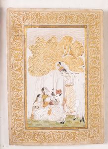 Arte Indiana - Miniatura raffigurante Krishna con le gopies  India Settentrionale, tardo XIX secolo