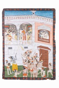 Arte Indiana - Grande dipinto decorativo su tessuto  India, XX secolo