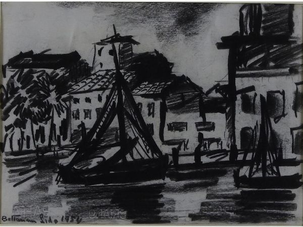 Lido Bettarini : Scorcio di porto con barche 1954  - Asta Arte moderna e contemporanea - Associazione Nazionale - Case d'Asta italiane