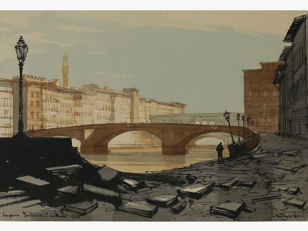 Abramo Scortecci : Quel novembre a Firenze.... 1966 e Paesaggio 1968  - Asta Arte moderna e contemporanea - Associazione Nazionale - Case d'Asta italiane