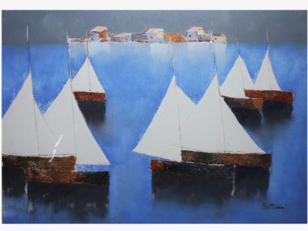 Lido Bettarini : Marina con barche a vela  - Asta Arte moderna e contemporanea - Associazione Nazionale - Case d'Asta italiane