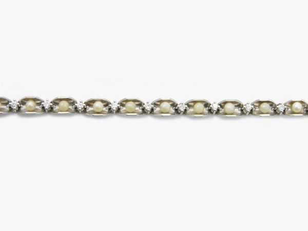 Bracciale in oro bianco, diamanti e perle  - Asta Gioielli e Orologi - Associazione Nazionale - Case d'Asta italiane