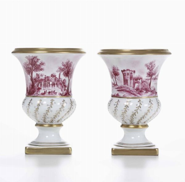 Coppia di vasi Limoges, XX secolo (porcellana)  Laura Jannelli, 1971 (decorazione)  - Asta Ceramiche - Asta a Tempo - Associazione Nazionale - Case d'Asta italiane