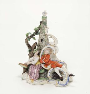 Gruppo Nymphenburg, XX secolo Modello di Franz Anton Bustelli, 1756 circa  - Asta Ceramiche - Asta a Tempo - Associazione Nazionale - Case d'Asta italiane