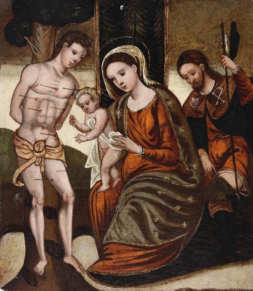 Madonna con Bambino, San Sebastiano e San Rocco  - Asta Dipinti Antichi - Asta a Tempo - Associazione Nazionale - Case d'Asta italiane