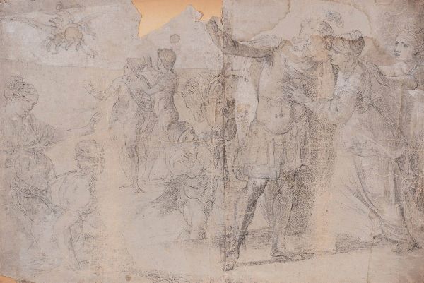 Lotto di cinque antichi disegni applicati su cartone dallOrlando furioso  - Asta Dipinti Antichi - Asta a Tempo - Associazione Nazionale - Case d'Asta italiane