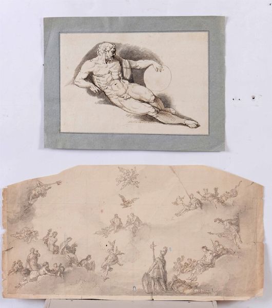 Due antichi disegni raffiguranti studi (soffitto e divinit)  - Asta Dipinti Antichi - Asta a Tempo - Associazione Nazionale - Case d'Asta italiane
