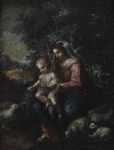 Madonna con Bambino entro paesaggio  - Asta Dipinti Antichi - Asta a Tempo - Associazione Nazionale - Case d'Asta italiane