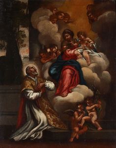 DA CORTONA PIETRO - Madonna con Bambino e santo orante