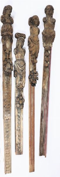 Lotto di quattro lesene in legno intagliato, XVII-XVIII secolo  - Asta Antiquariato III - Asta a Tempo - Associazione Nazionale - Case d'Asta italiane