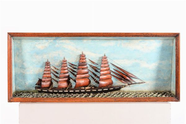 Diorama raffigurante veliero in navigazione, Italia XX secolo  - Asta Antiquariato III - Asta a Tempo - Associazione Nazionale - Case d'Asta italiane