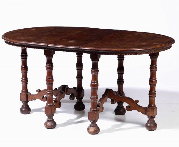 Tavolo ovale in legno con montanti a rocchetto, XIX secolo  - Asta Antiquariato III - Asta a Tempo - Associazione Nazionale - Case d'Asta italiane
