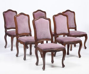 Dieci sedie in legno intagliato, Genova XIX-XX secolo  - Asta Antiquariato III - Asta a Tempo - Associazione Nazionale - Case d'Asta italiane