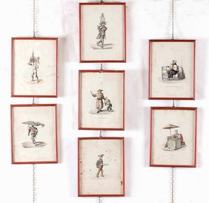 Quattordici stampe raffiguranti personaggi, XIX secolo  - Asta Antiquariato III - Asta a Tempo - Associazione Nazionale - Case d'Asta italiane