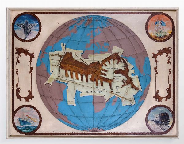 Grande pannello con raffigurazione del porto di Genova, XX secolo  - Asta Out of the Ordinary - Associazione Nazionale - Case d'Asta italiane