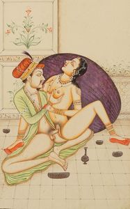Pergamena dipinta con scena del Kamasutra. India (?) XX secolo  - Asta Out of the Ordinary - Associazione Nazionale - Case d'Asta italiane