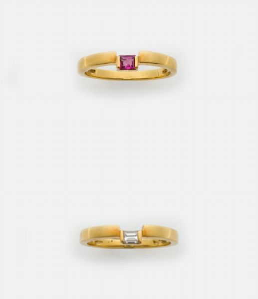 Due anelli ad incastro con rubino e diamante  - Asta Gioielli - Asta a Tempo - Associazione Nazionale - Case d'Asta italiane