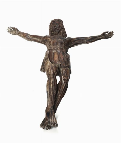 Cristo crocifisso in legno, arte rinascimentale XV-XVI secolo  - Asta Scultura e Oggetti d'Arte - Asta a Tempo - Associazione Nazionale - Case d'Asta italiane