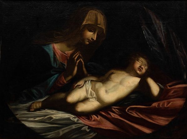 Reni Guido : Madonna con Bambino dormiente  - Asta Antiquariato e dipinti - IV - Asta a Tempo - Associazione Nazionale - Case d'Asta italiane