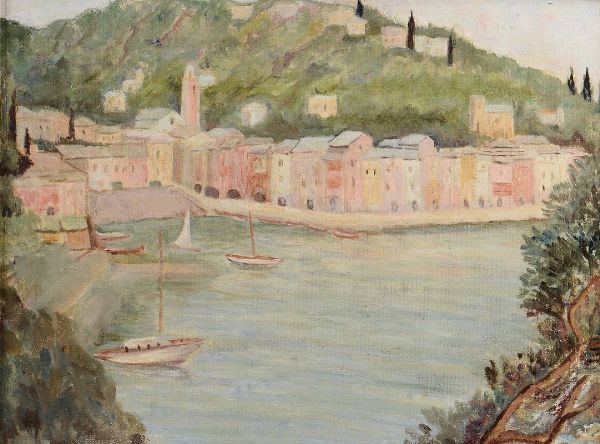 Martini Carlo : Portofino rosa, 1937 circa  - Asta Dipinti del XIX e XX Secolo - Associazione Nazionale - Case d'Asta italiane