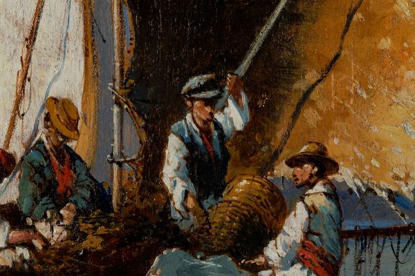 CARELLI CONSALVO : Pescatori  - Asta Dipinti del XIX e XX Secolo - Associazione Nazionale - Case d'Asta italiane