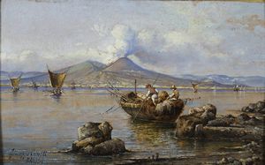 Carelli Giuseppe : Napoli da Margellina  - Asta Dipinti del XIX e XX Secolo - Associazione Nazionale - Case d'Asta italiane