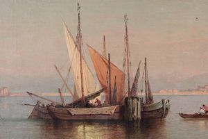 Welsch Karl Friedrich C. : Laguna di Venezia, 1871  - Asta Dipinti del XIX e XX Secolo - Associazione Nazionale - Case d'Asta italiane