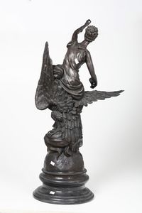 Scultura in bronzo con figura femminile seduta su aquila, firmata Charles  - Asta Dipinti del XIX e XX Secolo - Associazione Nazionale - Case d'Asta italiane