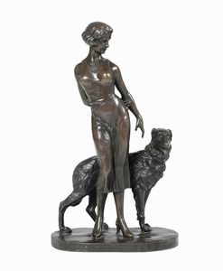 Lorenzl Joseph : Figura femminile con cane  - Asta Dipinti del XIX e XX Secolo - Associazione Nazionale - Case d'Asta italiane