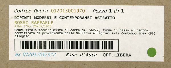 ROSSI RAFFAELE  (n. 1956) : Senza titolo.  - Asta ASTA 289 - ARTE MODERNA E CONTEMPORANEA (online) - Associazione Nazionale - Case d'Asta italiane