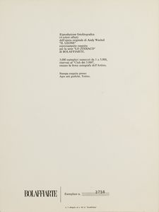 WARHOL ANDY (1928 - 1987) : Dalla serie Lo Zodiaco. Lion.  - Asta ASTA 289 - ARTE MODERNA E CONTEMPORANEA (online) - Associazione Nazionale - Case d'Asta italiane