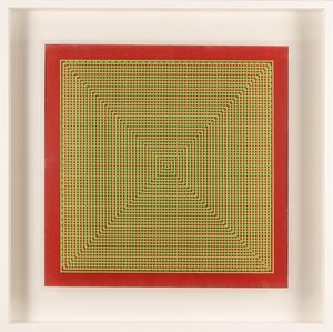 BIASI ALBERTO (n. 1937) - Progetto S1, dinamica visiva in verde su fondo rosso.