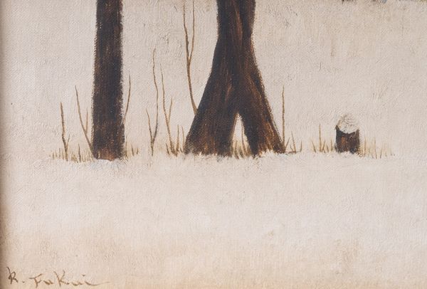 Fukui Ryonosuke (1924 - 1986) : Ryonosuke Fukui (1924-1986)Paesaggio innevato con alberi spogli Giappone, met XX secoloOlio su tela  - Asta ASTA 290 - ARTE ORIENTALE (ONLINE) - Associazione Nazionale - Case d'Asta italiane