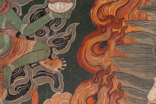 Arte Himalayana : Grande thangka raffigurante MahakalaNepal, inizio XX secolo  - Asta ASTA 290 - ARTE ORIENTALE (ONLINE) - Associazione Nazionale - Case d'Asta italiane