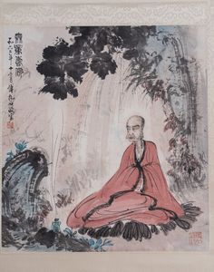 Arte Cinese - Dipinto su carta raffigurante Buddha seduto Cina, datata dicembre 1962