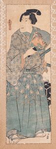 Kunisada Utagawa  (1786 - 1864) : Utagawa Kunisada (1786-1864) che qui si firma Kochoro KunisadaGrande stampa Ukiyo-e raffigurante un attoreGiappone, prima met XIX secolo  - Asta ASTA 290 - ARTE ORIENTALE (ONLINE) - Associazione Nazionale - Case d'Asta italiane