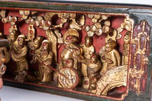 Arte Cinese - Scatola in legno intagliato e laccatoCina, dinastia Qing, XIX secolo