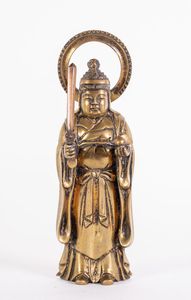 Arte Cinese - Figura in bronzo raffigurante monaco stante con spada Giappone, XIX secolo