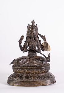 Arte Himalayana - Figura in bronzo raffigurante Avalokitesvara Nepal, XIX secolo