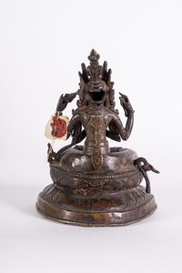 Arte Himalayana : Figura in bronzo raffigurante Avalokitesvara Nepal, XIX secolo  - Asta ASTA 290 - ARTE ORIENTALE (ONLINE) - Associazione Nazionale - Case d'Asta italiane