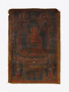 Arte Himalayana - Piccola thangka raffigurante il Buddha della medicina Tibet, XIX secolo