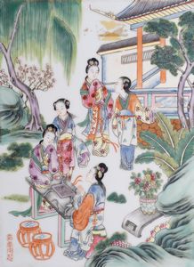 Arte Cinese - Placca in porcellana famiglia rosa Cina, dinastia Qing, fine XIX-inizi XX secolo