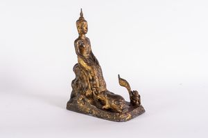 Arte Sud-Est Asiatico - Figura di Buddha in bronzo laccato Thailandia, XIX secolo