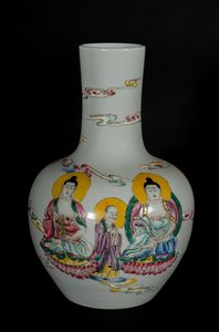 Arte Cinese - Vaso globulare tianqiuping con decoro policromoCina, fine XIX secolo/inizi XX secolo